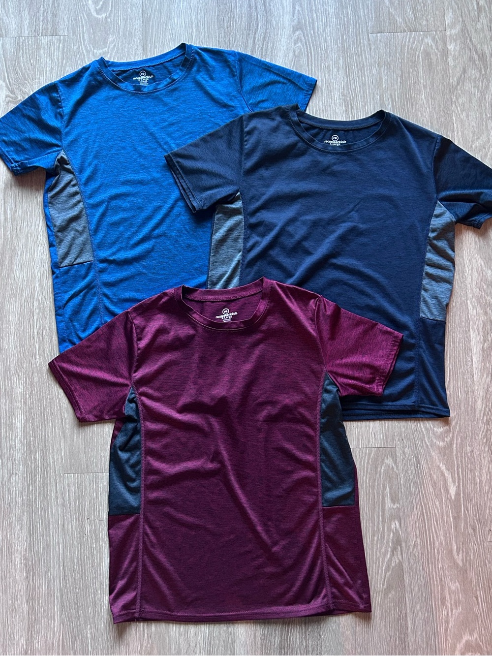 Boys Real Essentials Activewear T-Shirt Lot 3 Pack Blue Navy Maroon XL